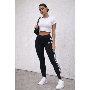 Adidas Originals 3 Stripe Trefoil Black Leggings Size M Y2K Athleisure